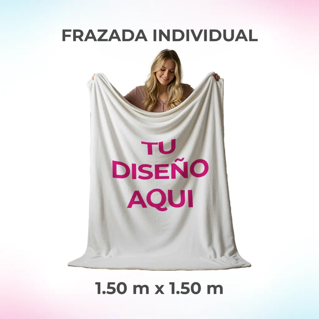 FRAZADA PERSONALIZADA INDIVIDUAL DE 1.50 M POR 1.50 M.