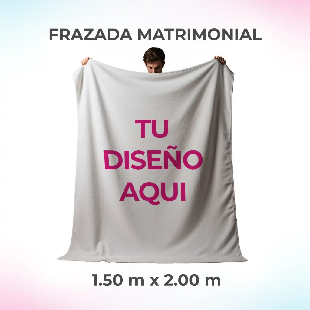 FRAZADA PERSONALIZADA MATRIMONIAL DE 1.50 M POR 2.00 M.