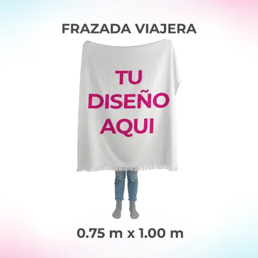 FRAZADA PERSONALIZADA MINI DE 0.75 M POR 1.00 M.